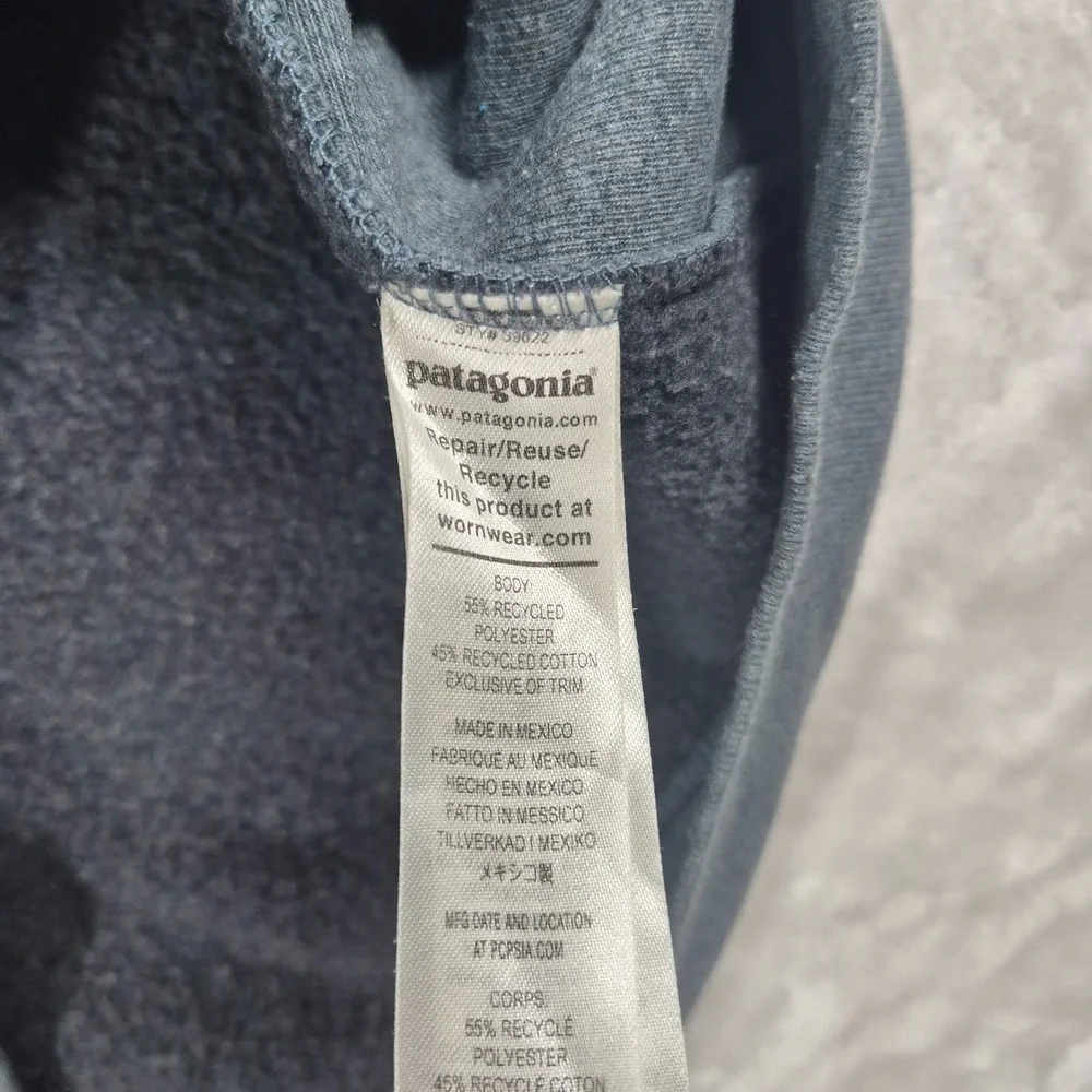 Patagonia P-6 Logo Uprisal Hoodie Men's XL Blue Gray Fleece Pullover Sweatshirt